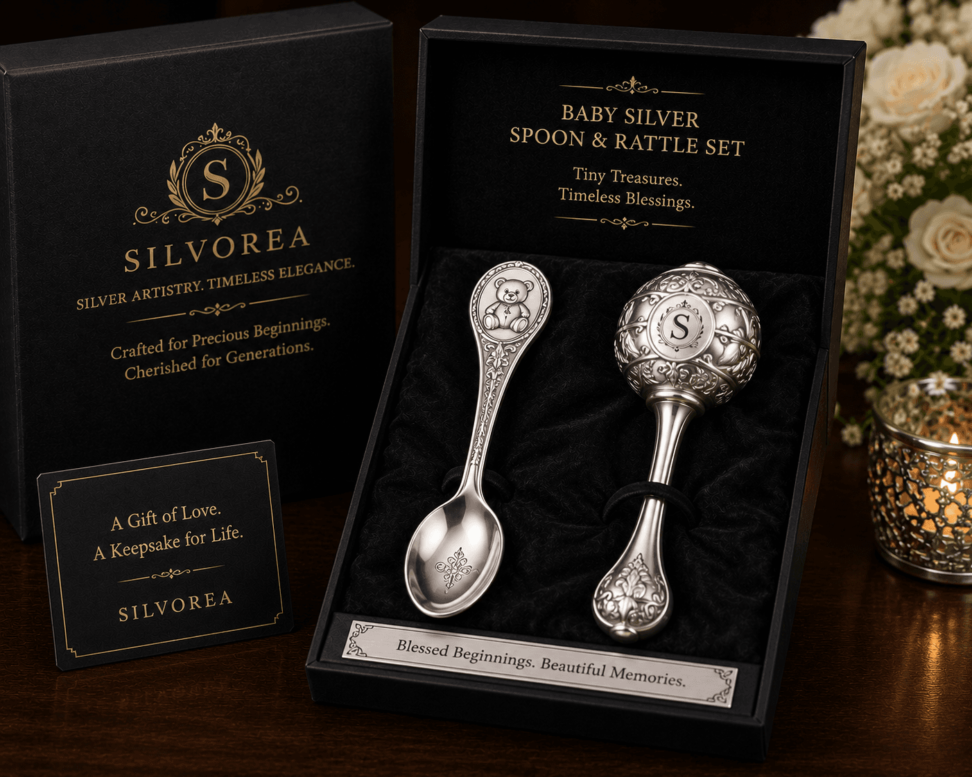 Baby Silver Spoon & Rattle Set
