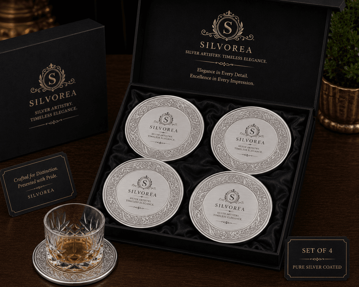 Silver Coaster Set — Set of 4