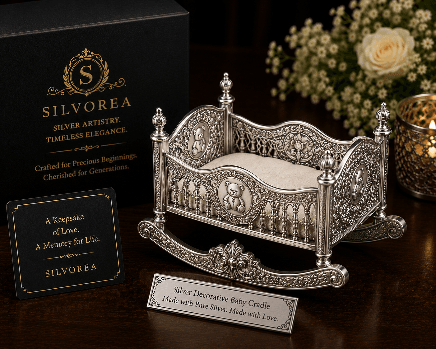 Silver Decorative Baby Cradle