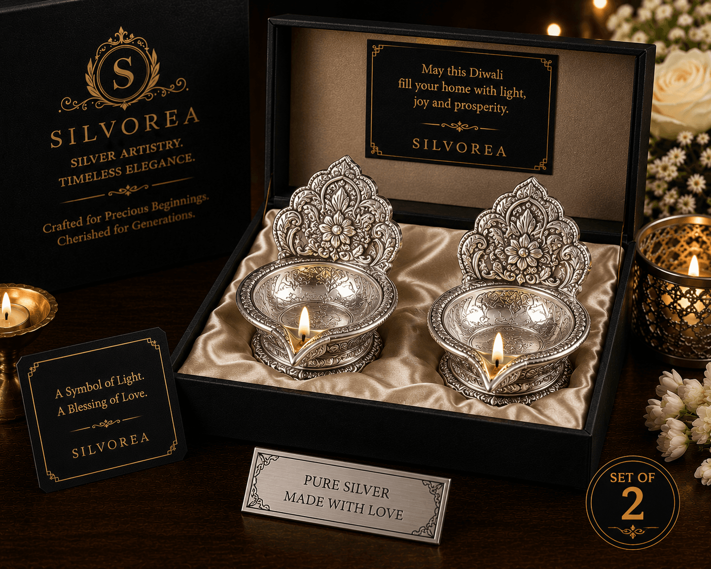 Silver Diya Set — Set of 2