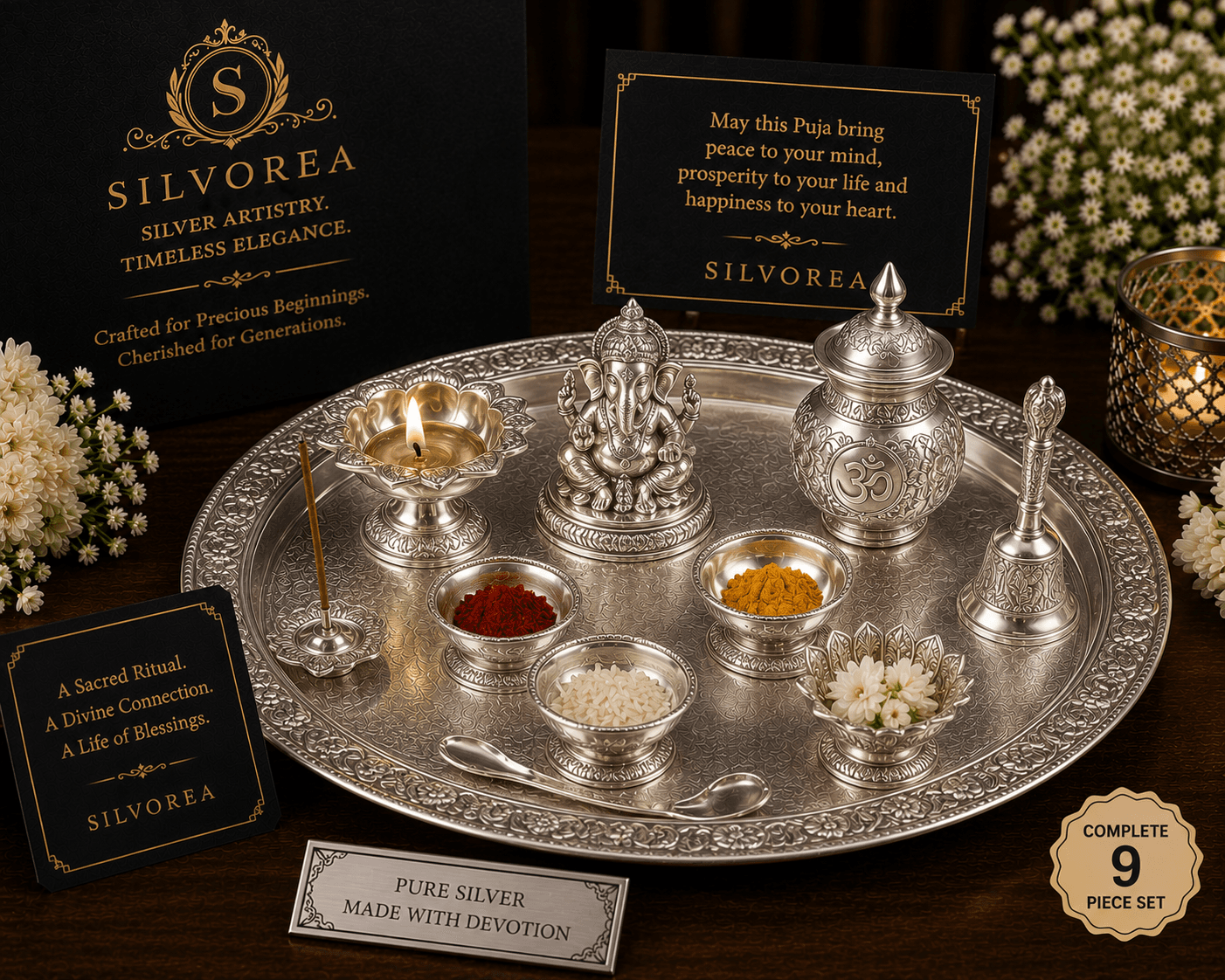 Silver Puja Thali Set